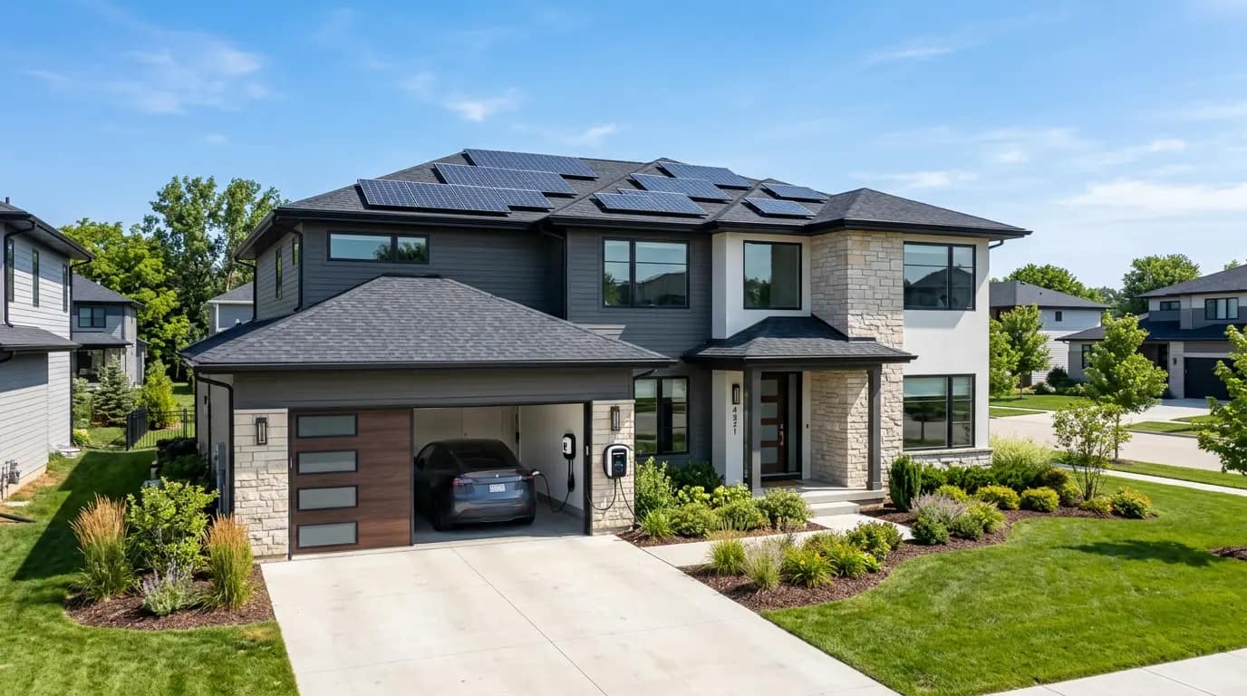 Güneş panelli modern ev